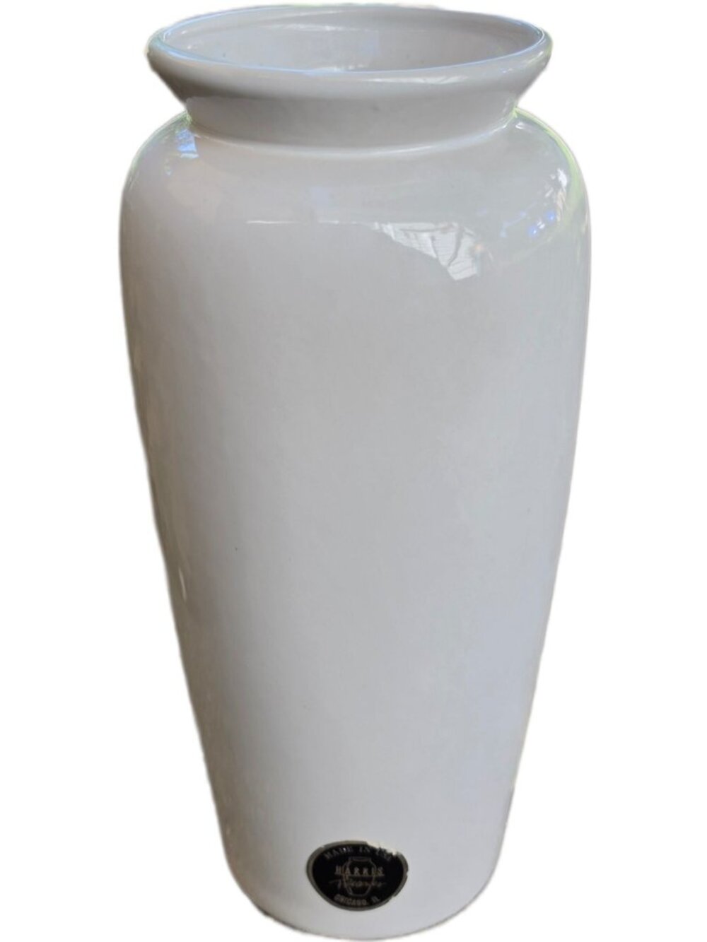 VTG Harris Potteries White Gloss Ceramic Vase 11β Feng Shui Minimalist Accent